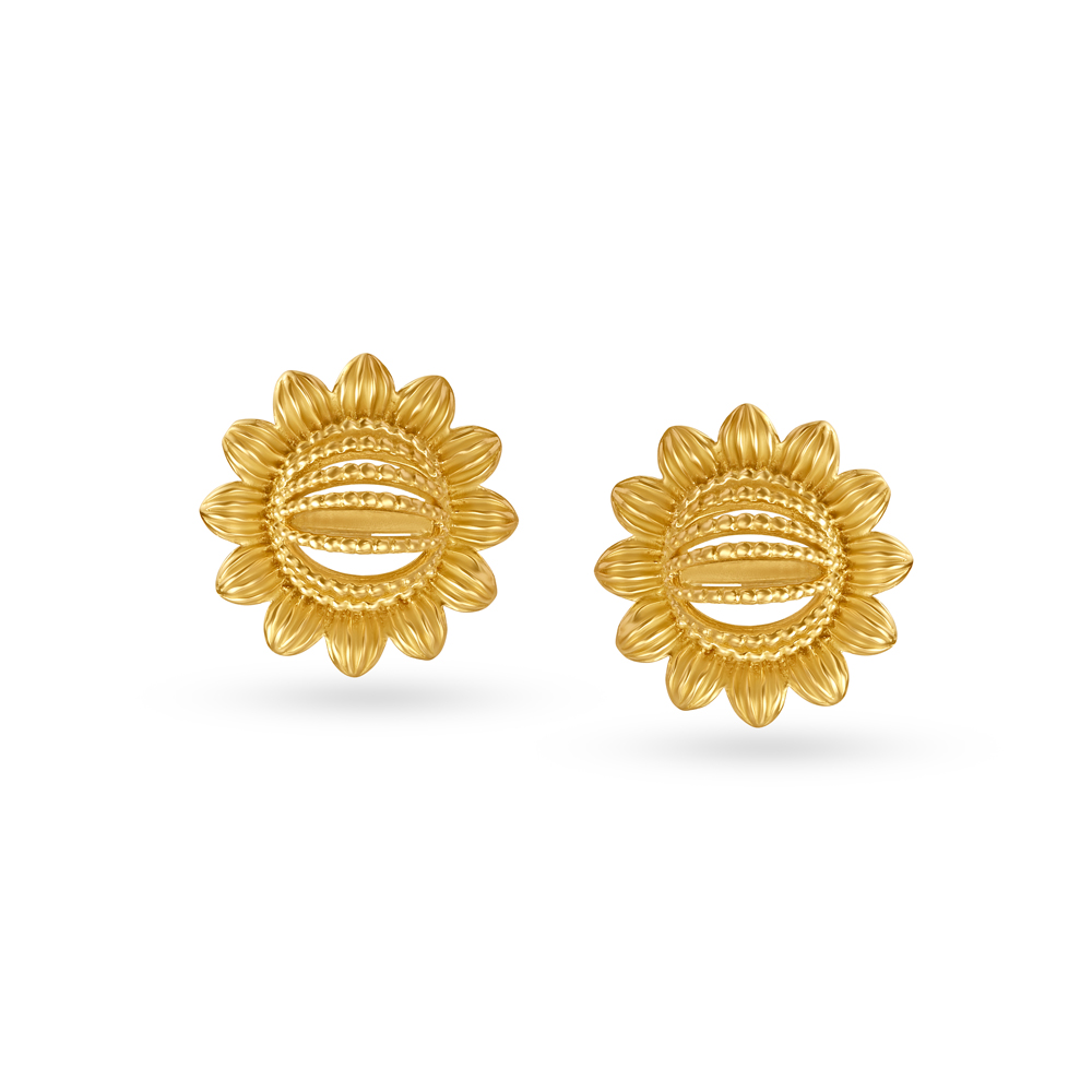 Opulent Floral Gold Stud Earrings
