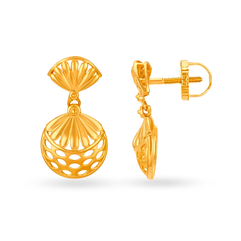 Striking 22 Karat Yellow Gold Mesh Patterned Drop Earrings,,hi-res image number null