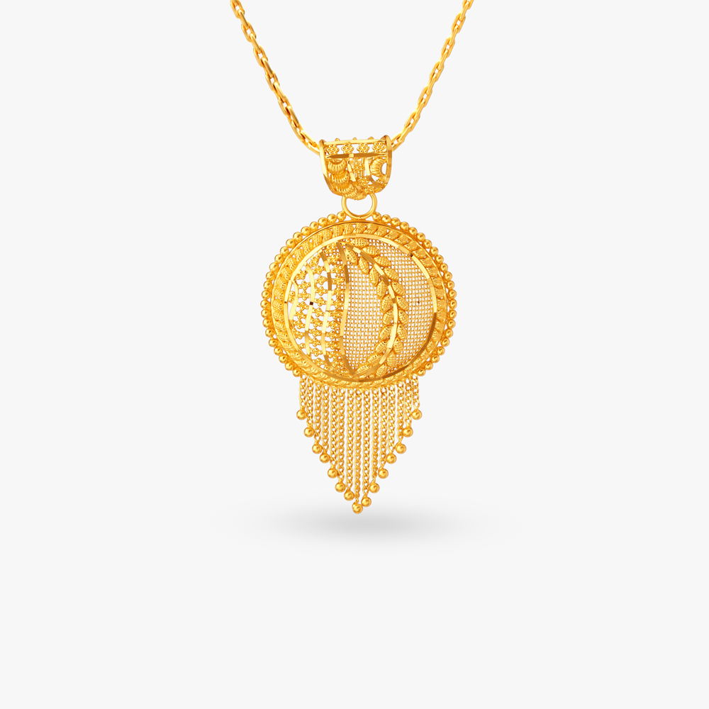 Enthralling Gold Pendant and Earrings Set,,hi-res image number null