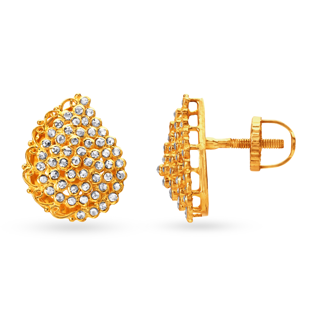 Alluring Contemporary Gold Pendant and Earrings Set with Stones,,hi-res image number null