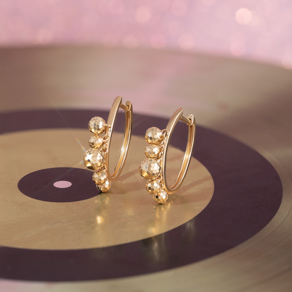 Disco Ball Gold Hoop Earrings,,hi-res image number null