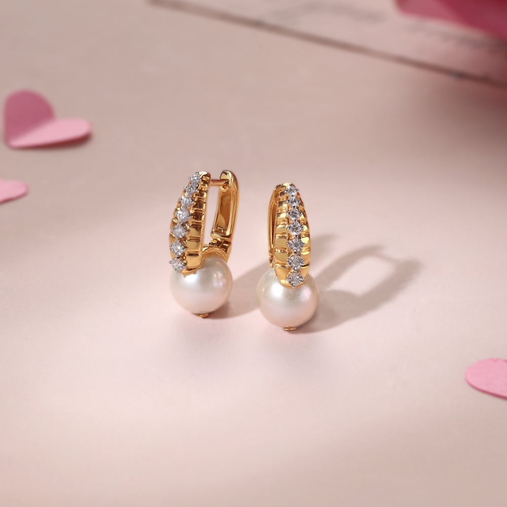 Pearl Forever Diamond & Gold Hoop Earrings,,hi-res image number null
