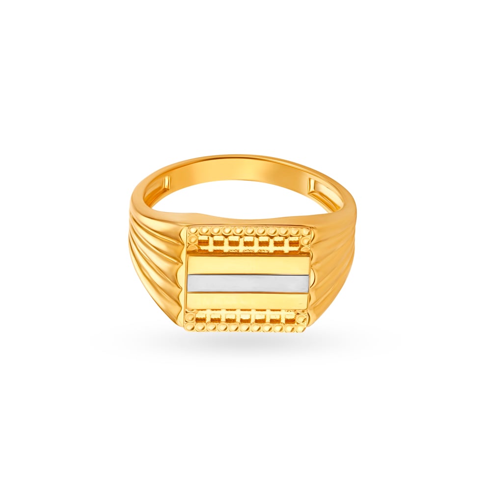 Glamorous Ridged Gold Ring for Men,,hi-res image number null