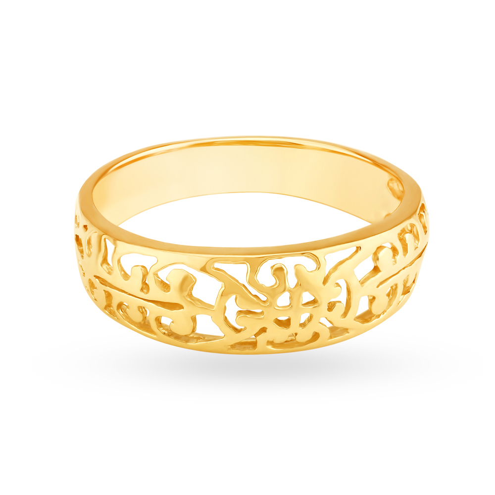 Sonorous Yellow Gold Carved Finger Ring,,hi-res image number null