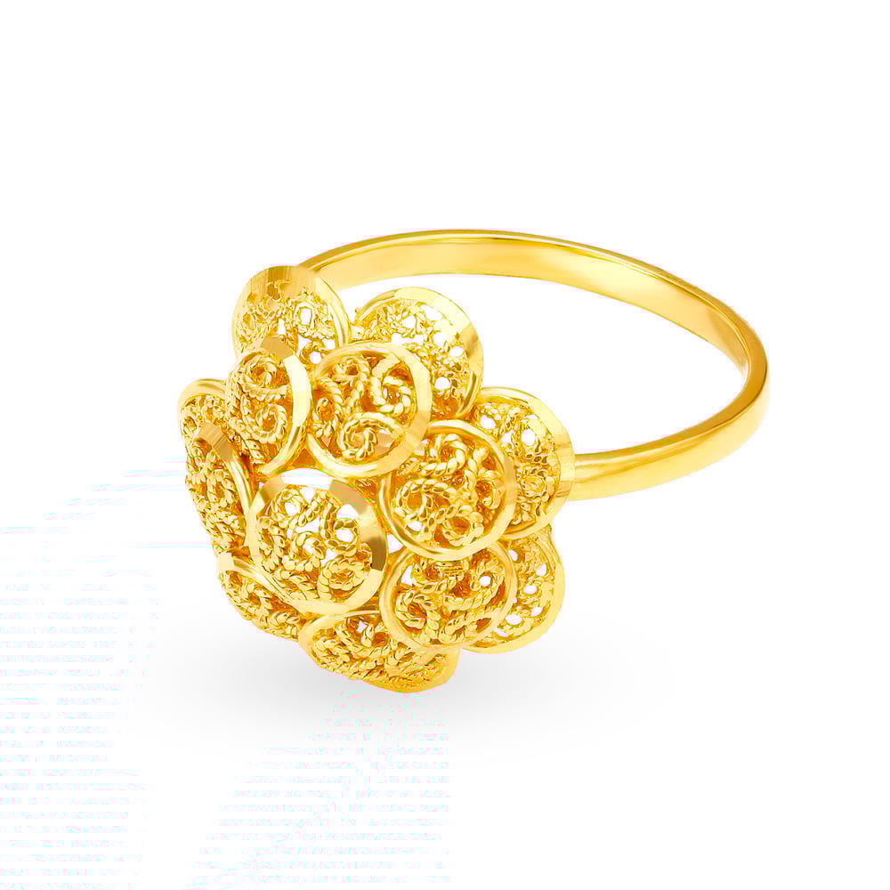 Unique 22 Karat Yellow Gold Ring With Filigree Pattern,,hi-res image number null