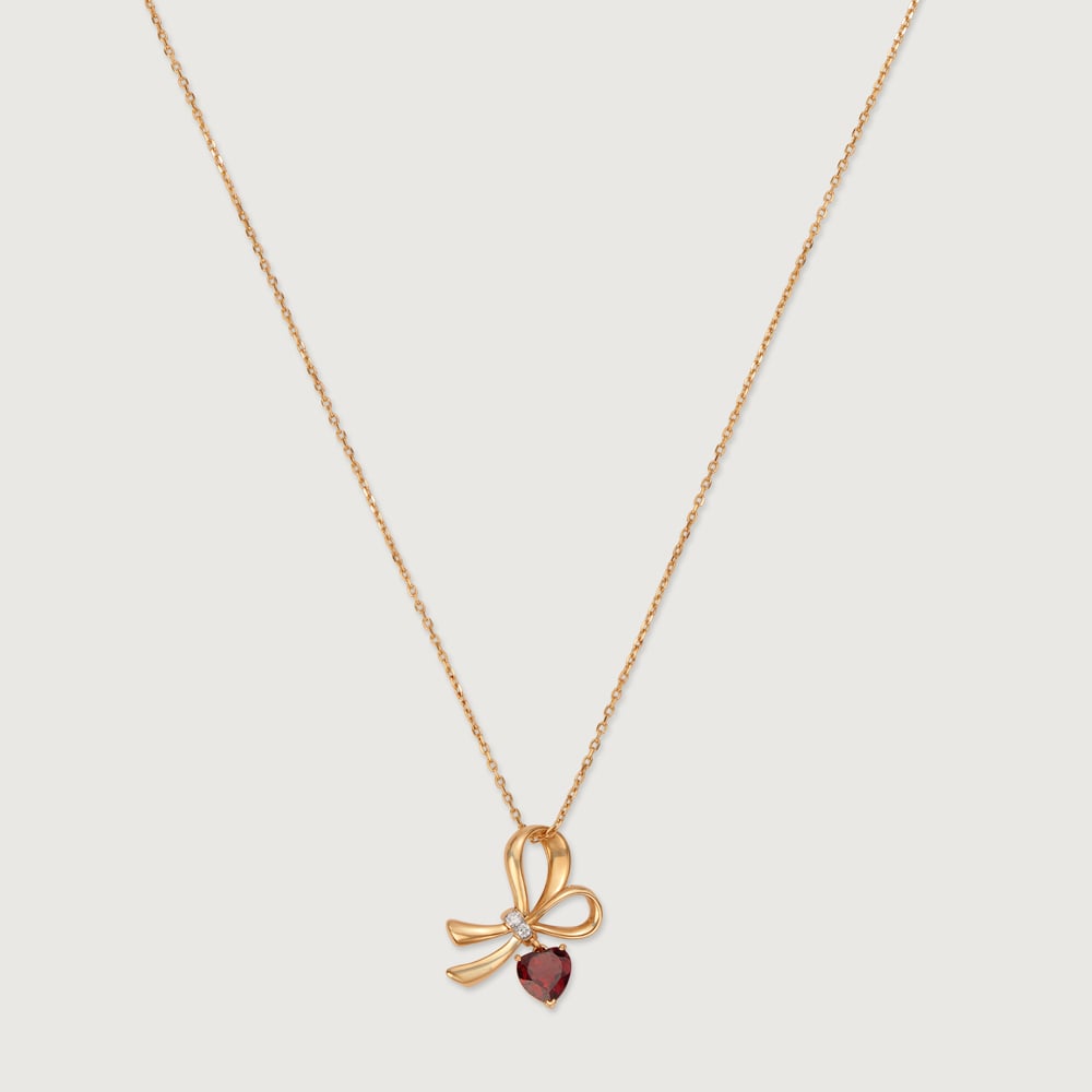 Red Garnet Splendour 14 Kt Gold & Diamond Pendant and Chain,,hi-res image number null