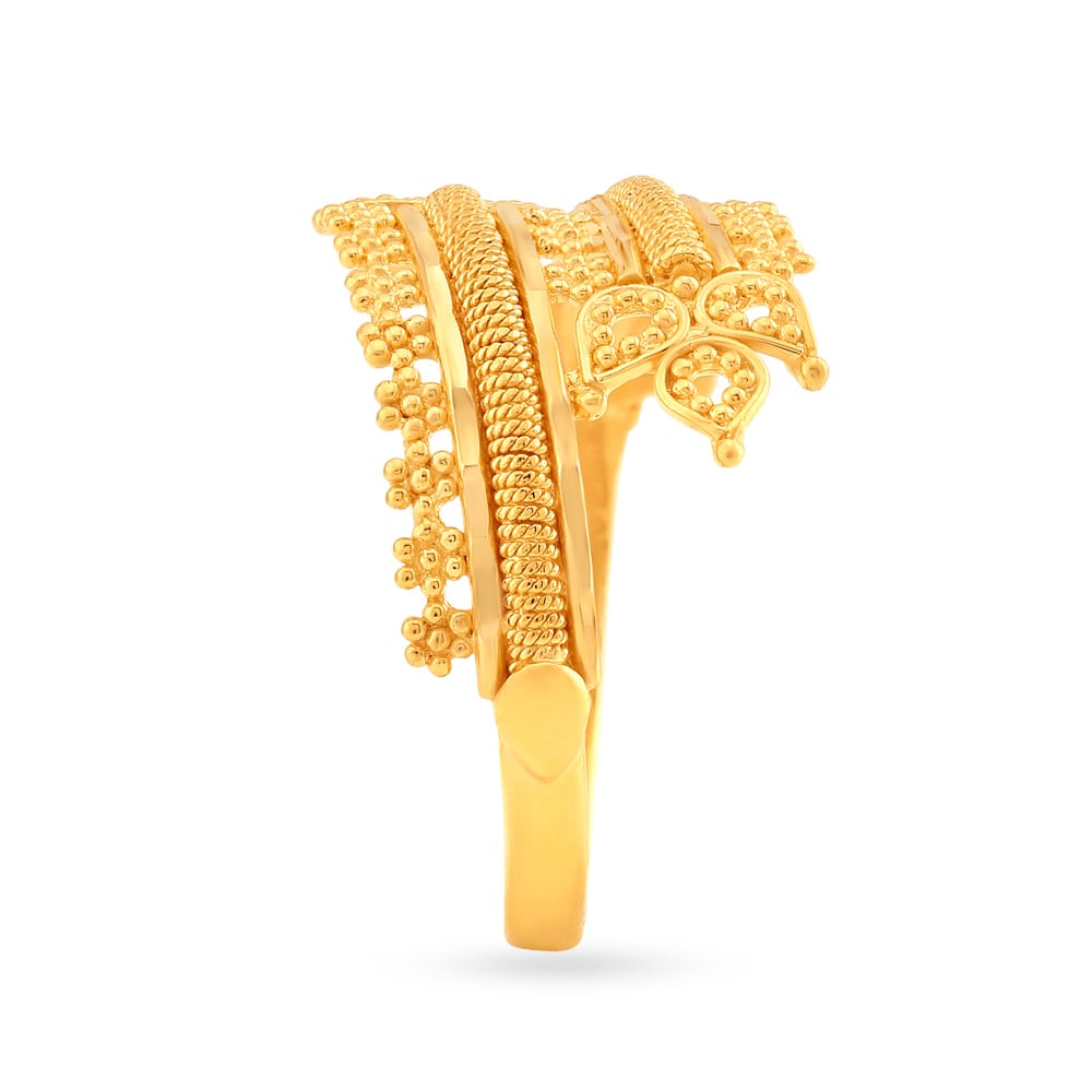 Traditional 22 Karat Yellow Gold Floral Finger Ring,,hi-res image number null