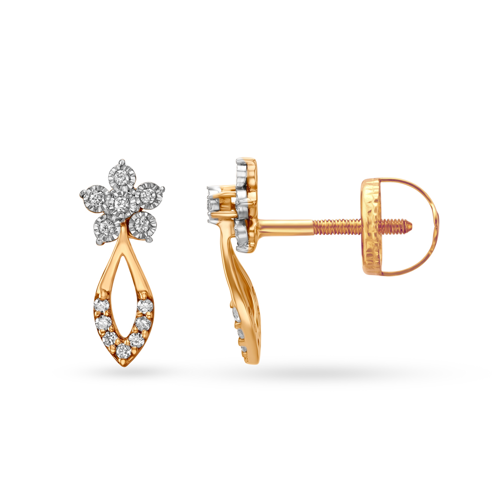 Floral White and Rose Gold Diamond Drop Earrings,,hi-res image number null
