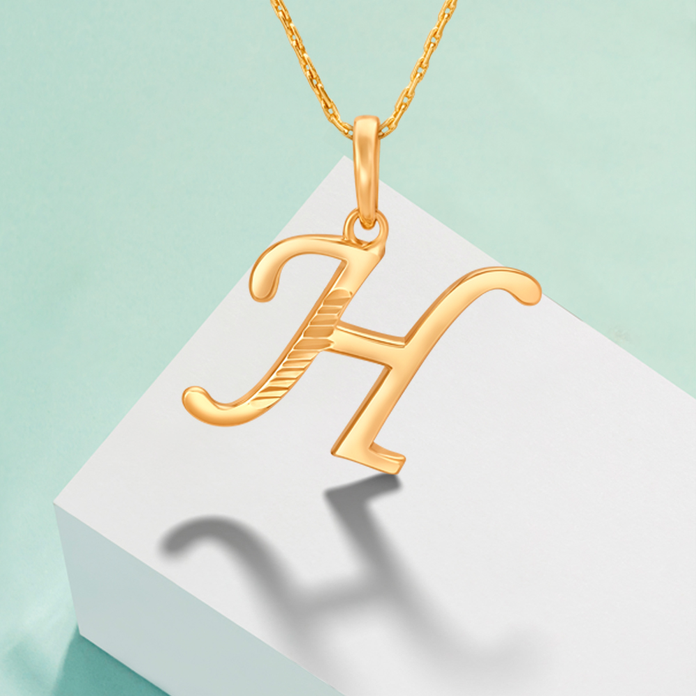 Slender Typographic Letter H Gold Pendant