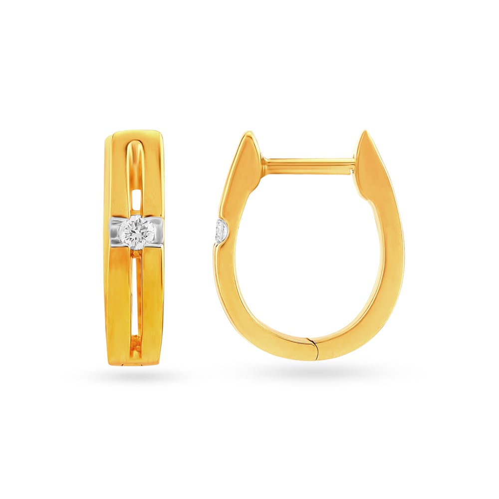 Classy Gold and Diamond Hoop Earrings,,hi-res image number null