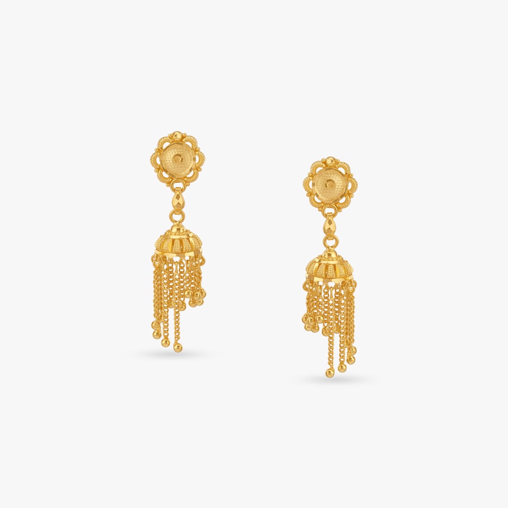 

Sunlit Tassel Gold Jhumka Earrings