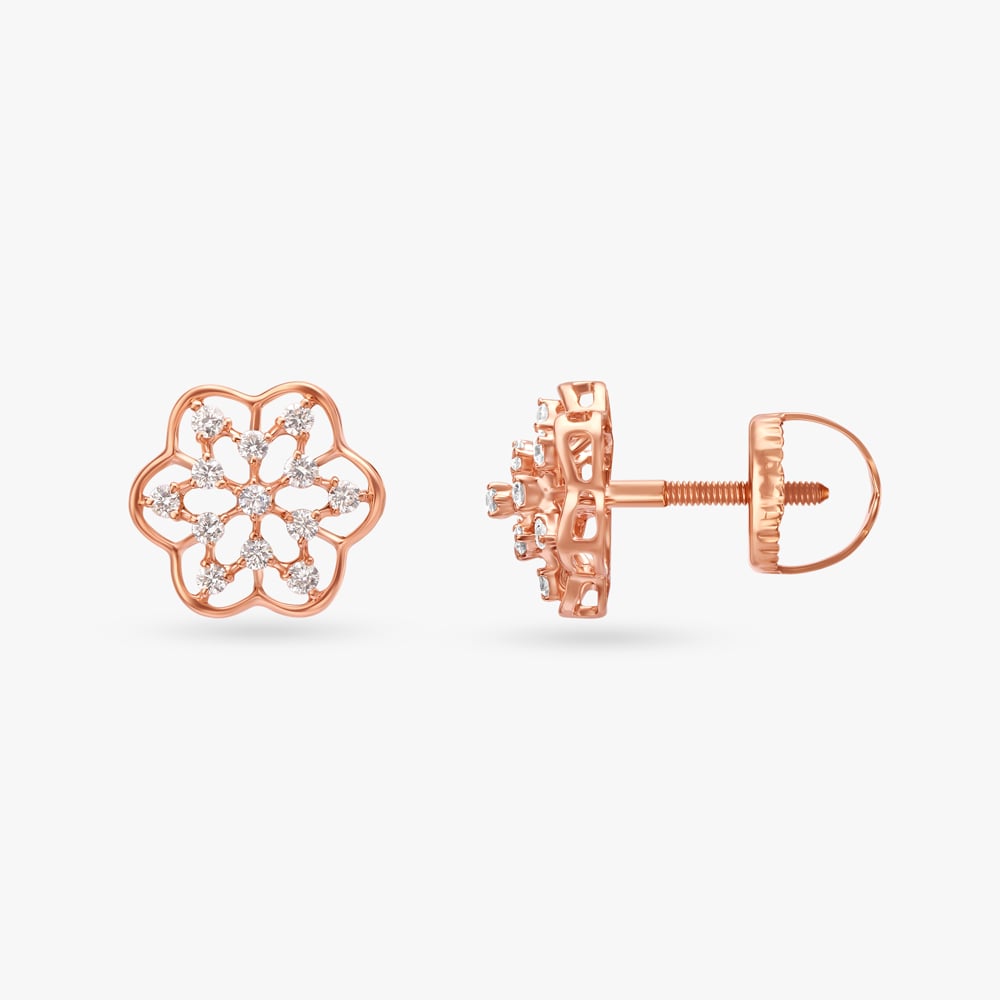 Floral Charm Diamond Stud Earrings,,hi-res image number null