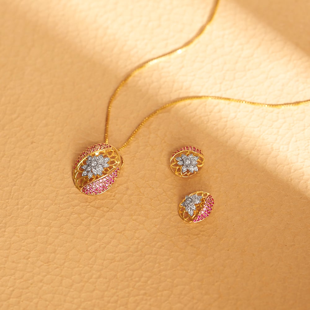 Minimalistic Stately Diamond Pendant and Earrings Set