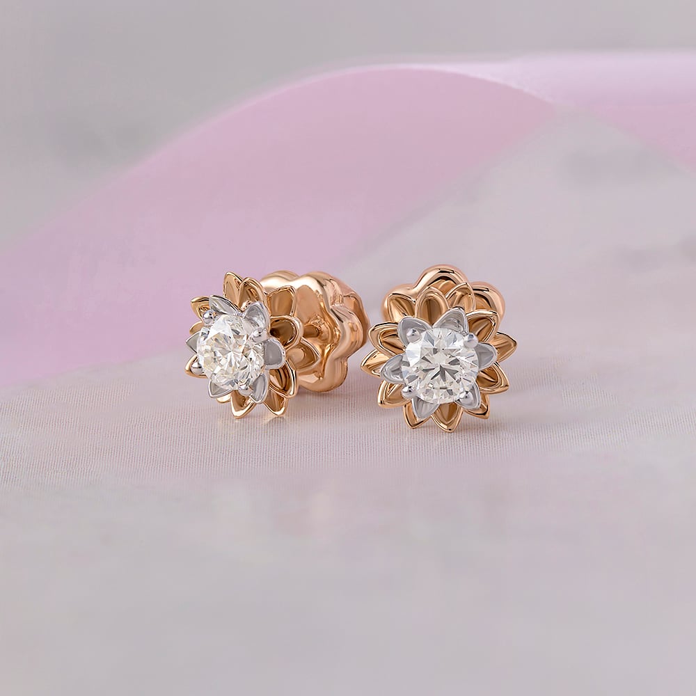 Eternal Bloom 14 kt Gold & Diamond Stud Earrings,,hi-res image number null