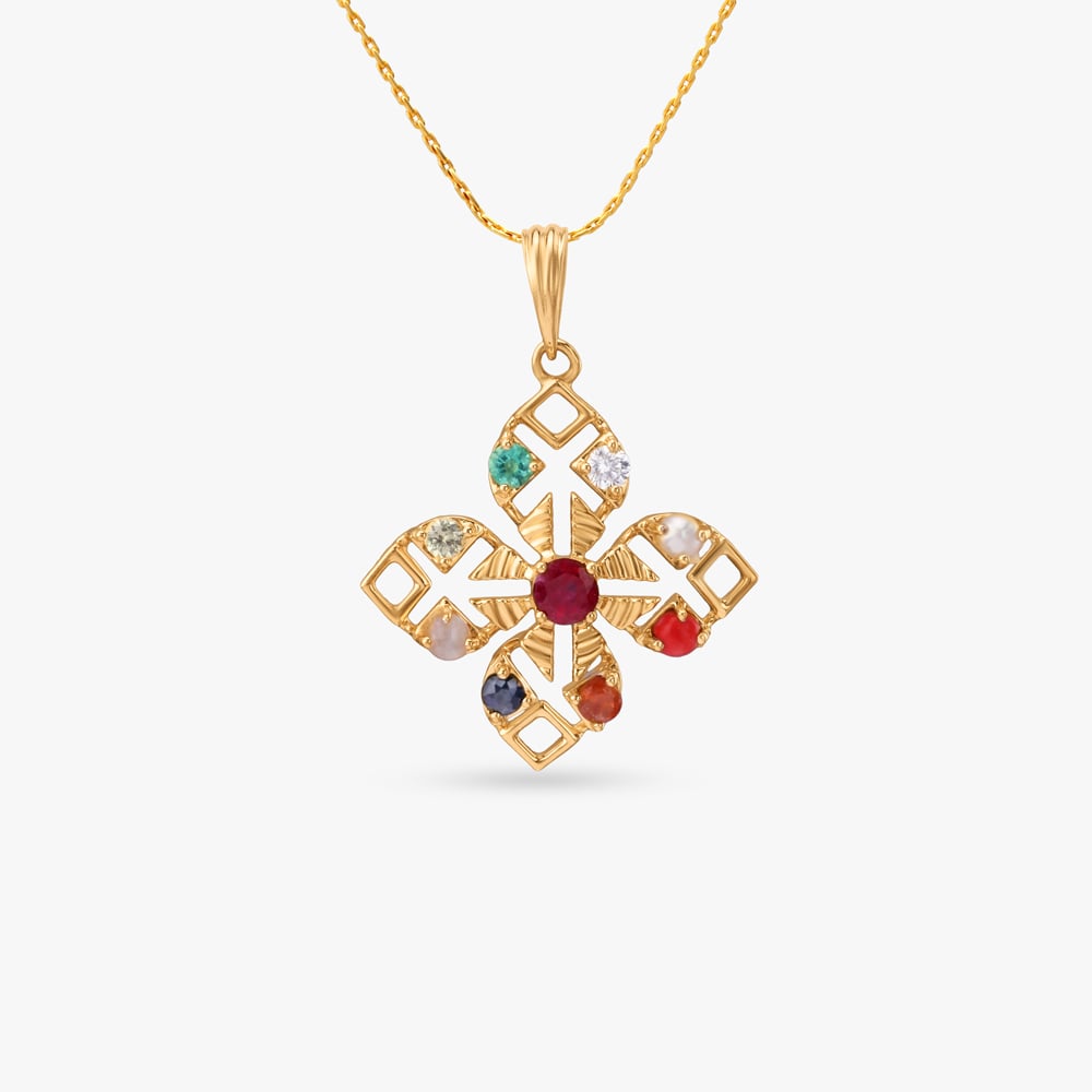 

Floral-Cross Navratna Diamond Pendant