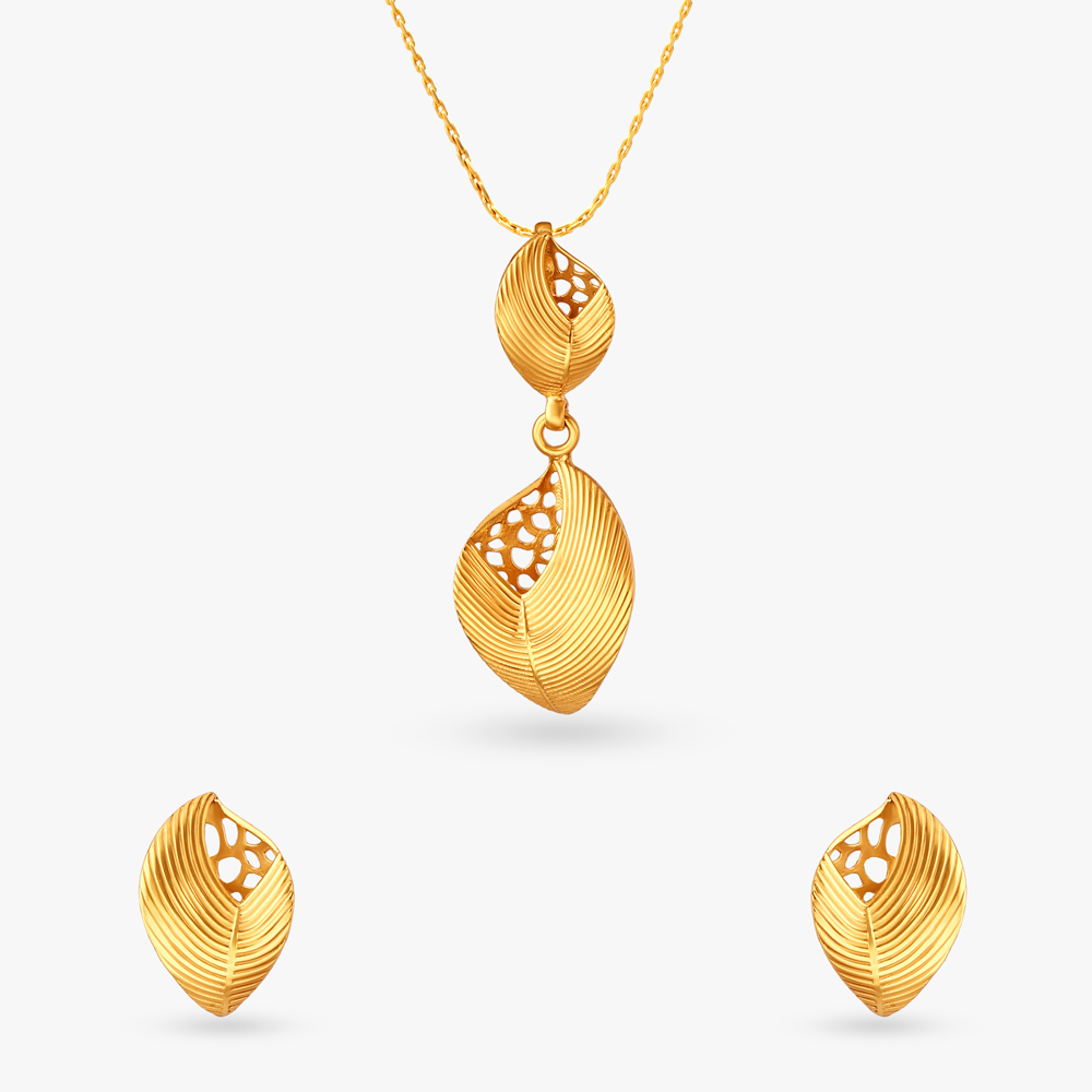 Textured Gold Pendant and Earrings Set,,hi-res image number null