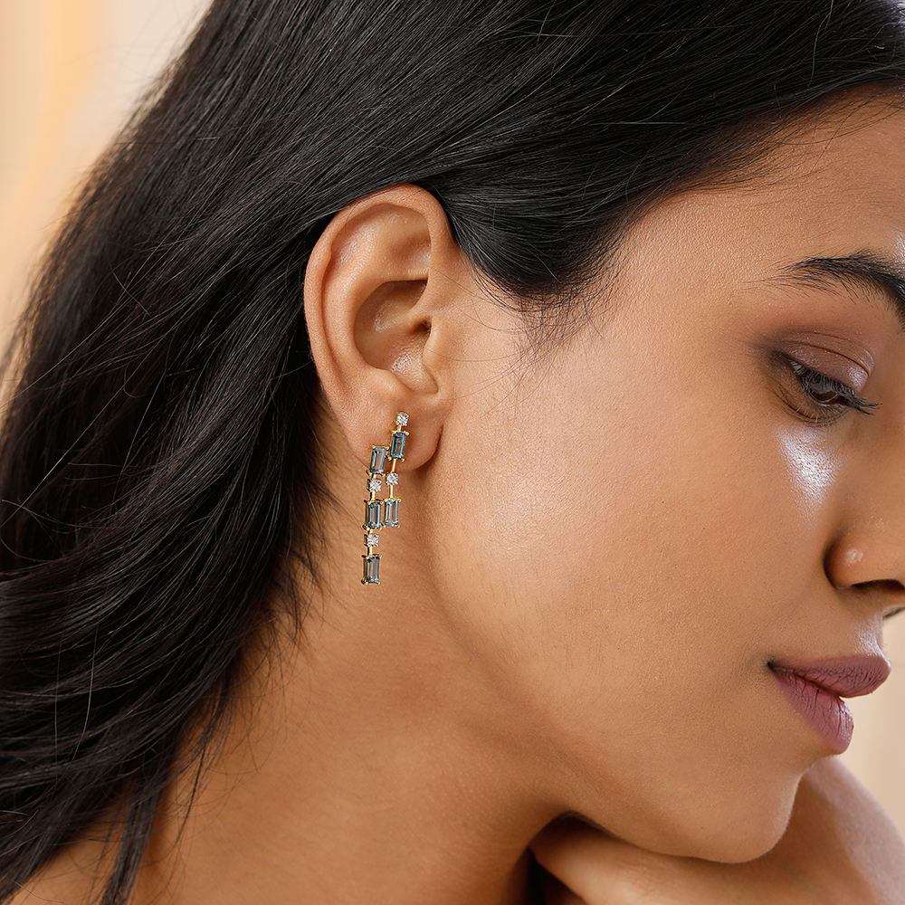 Dreamy London Blue Blaze & Diamond 14KT Drop Earrings,,hi-res image number null