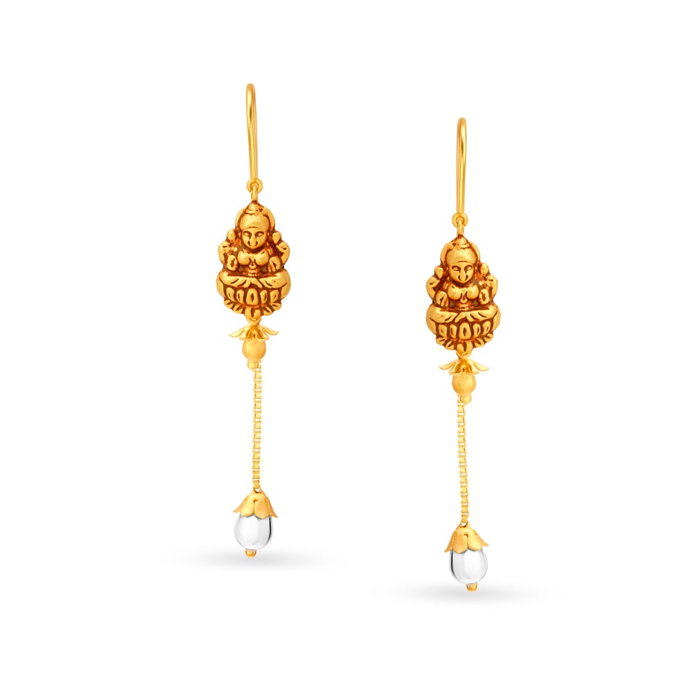 Devotional Yellow Gold Deity Sui Dhaga Earrings