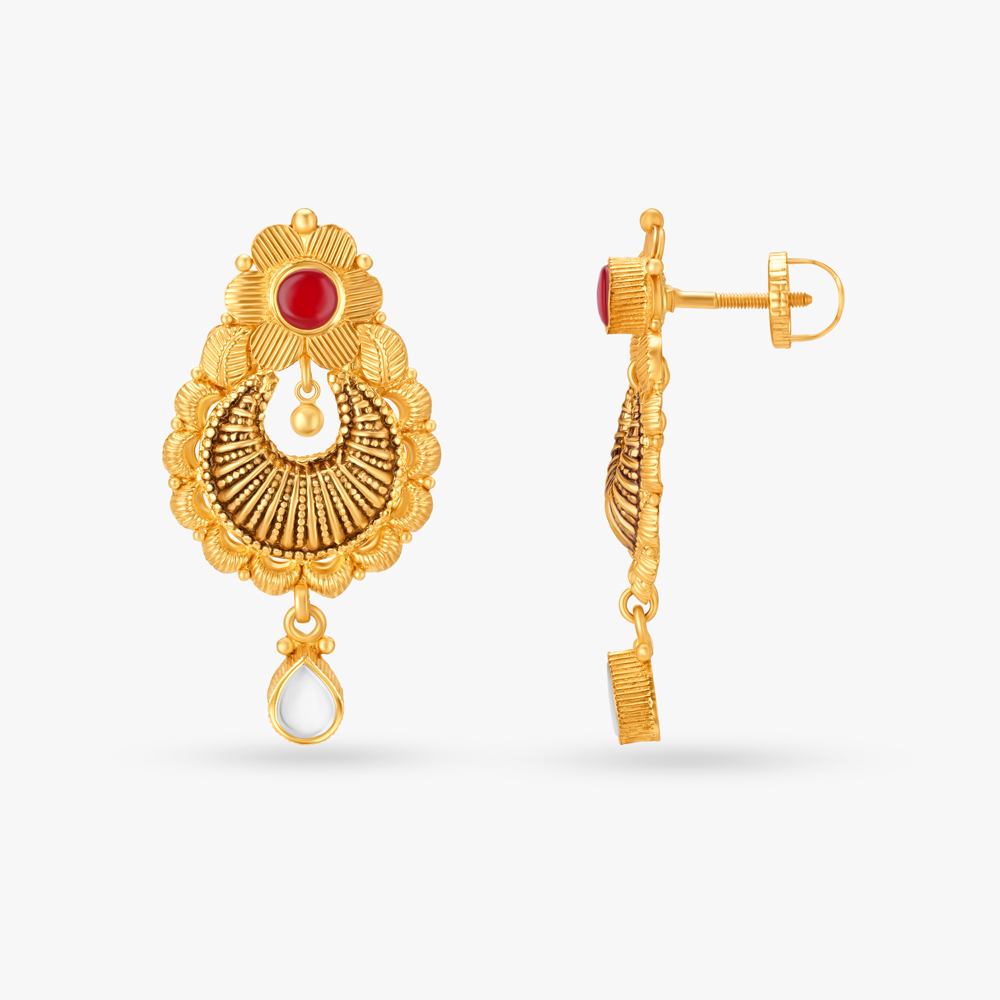 Floral Kundan Drop Earrings,,hi-res image number null