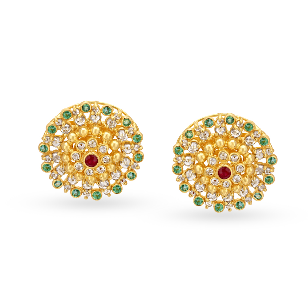 Classy Stud Earrings with Chakri Diamonds, Rubies and Emeralds,,hi-res image number null