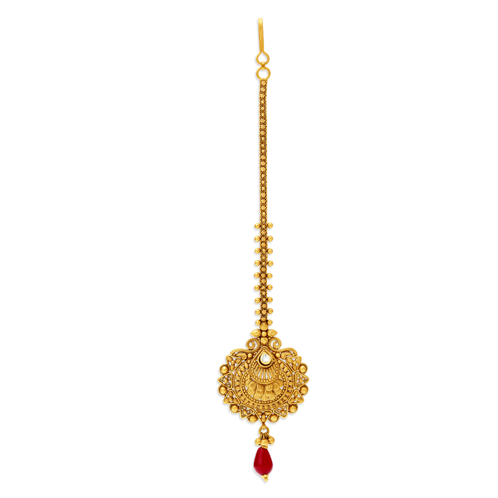 Stately Floral Gold Maang Tikka,,hi-res image number null
