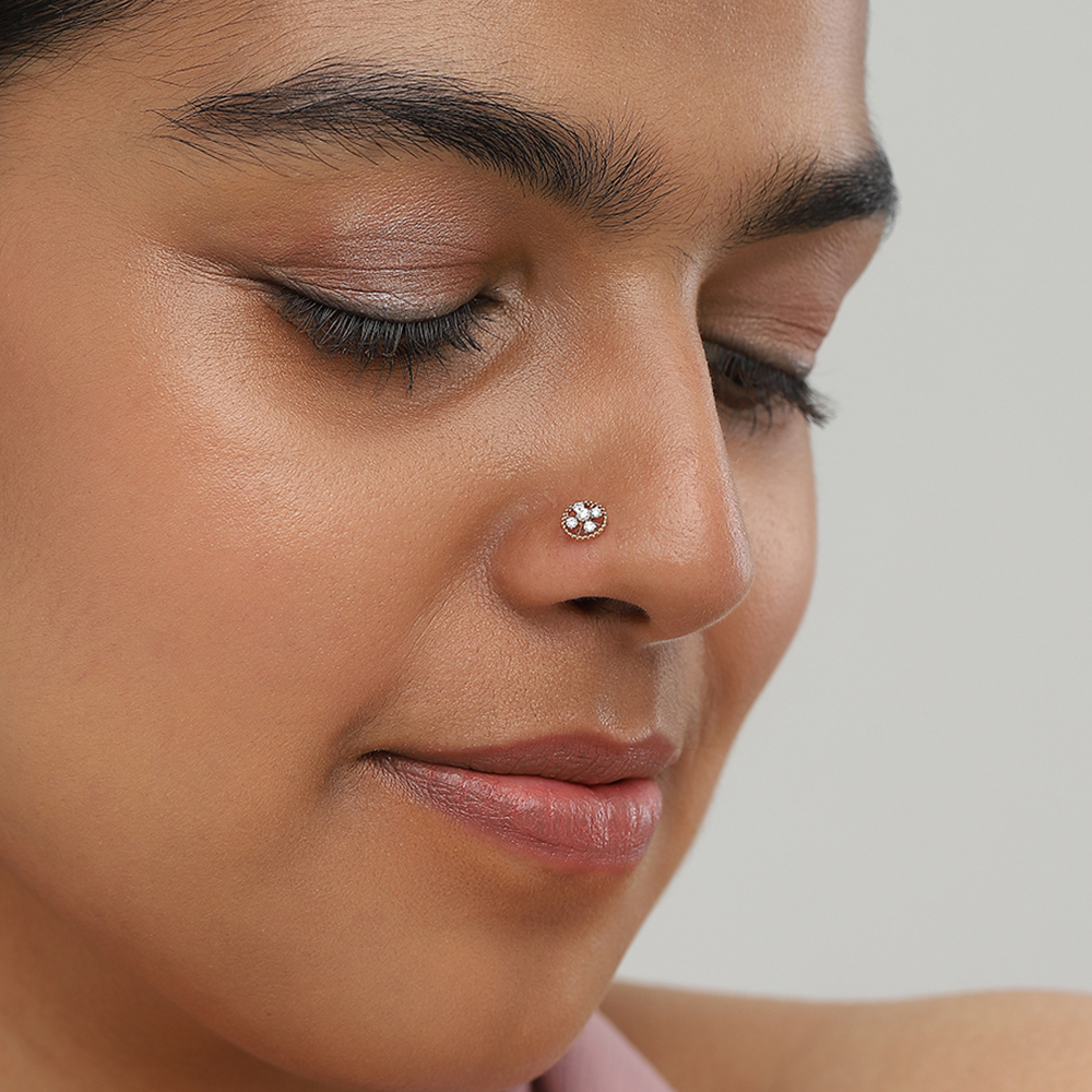 Bloom Circle Gold and Diamond Nose Pin,,hi-res image number null