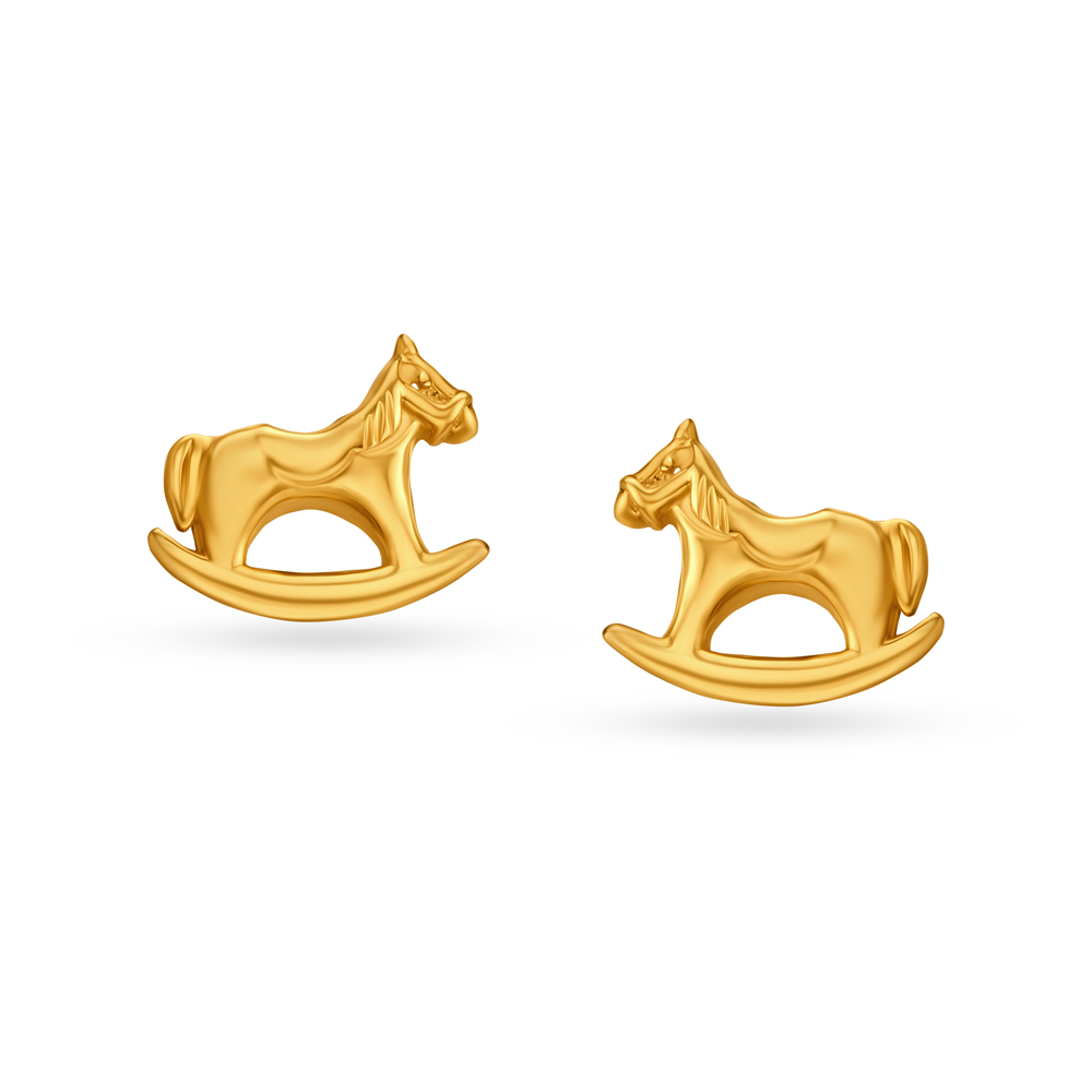 Horse Motif Gold Stud Earrings For Kids,,hi-res image number null