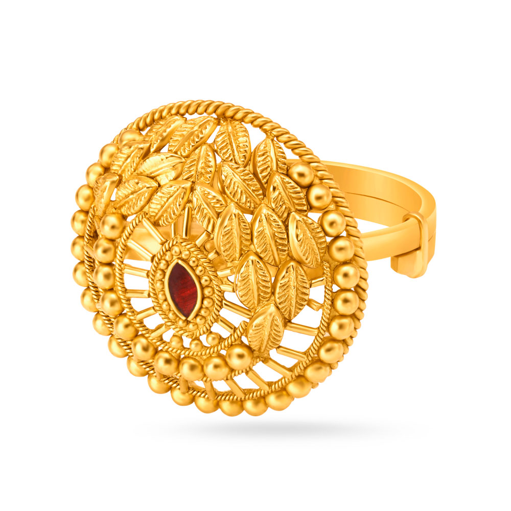 Breathtaking Scarlet Meenakari 22 Karat Gold Ring,,hi-res image number null