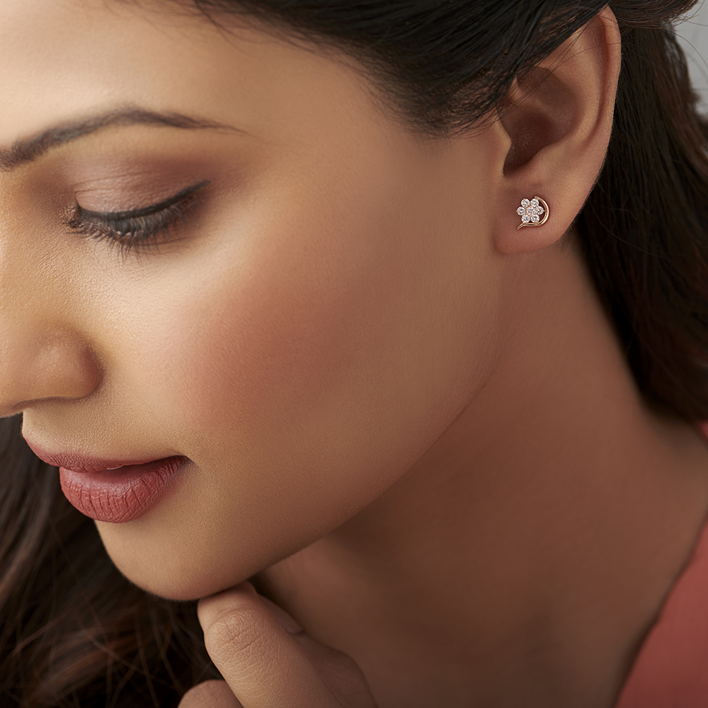 Floral Glamour Diamond Stud Earrings,,hi-res image number null