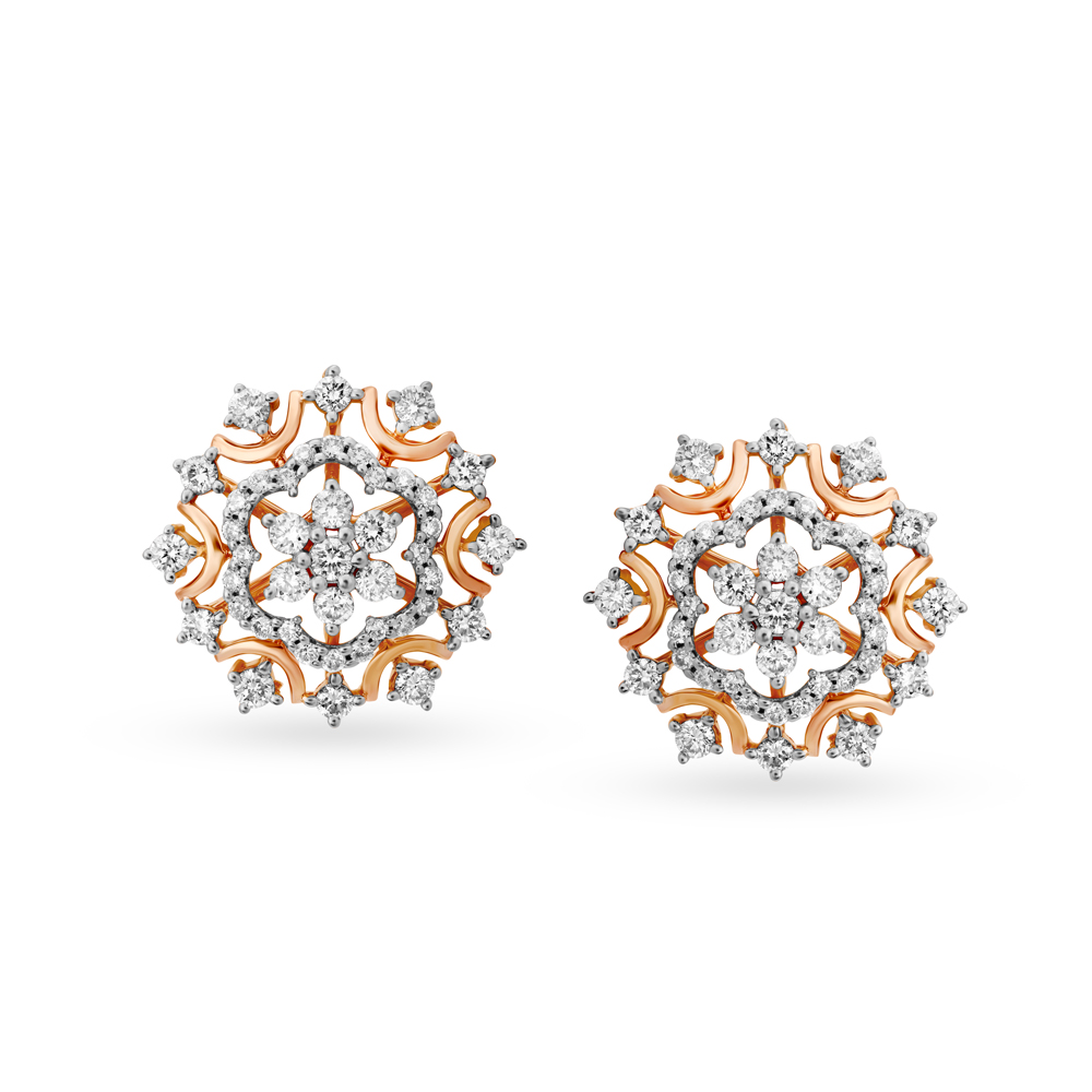 Enthralling 18 Karat Rose Gold And Diamond Edgy Floral Stud Earrings,,hi-res image number null