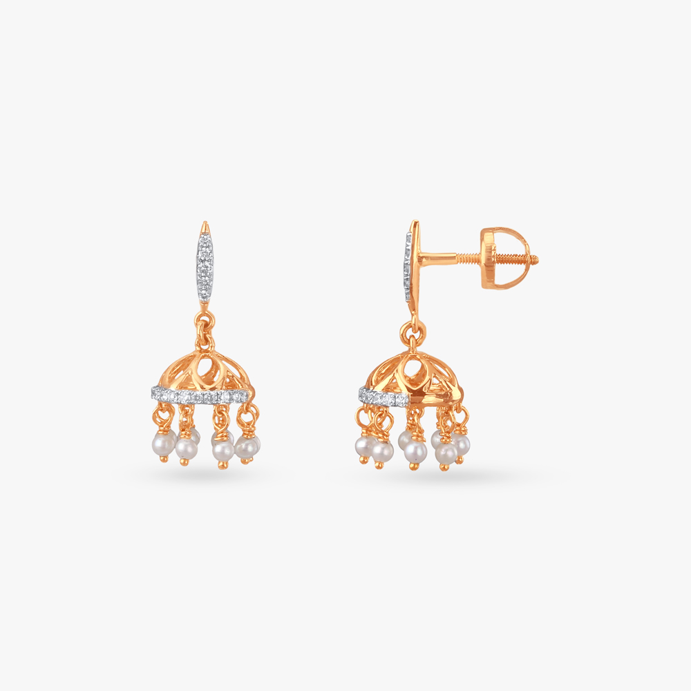 

Pearl Drop Diamond Jhumka Earrings for Kids