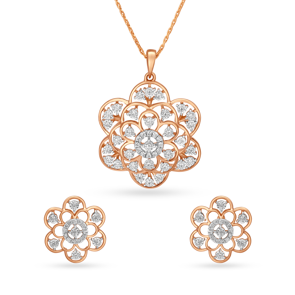 Grand Floral Diamond Pendant and Earrings Set