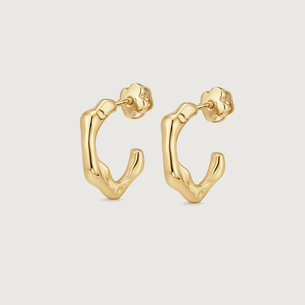 Organic Sculpt Gold Hoop Earrings,,hi-res image number null