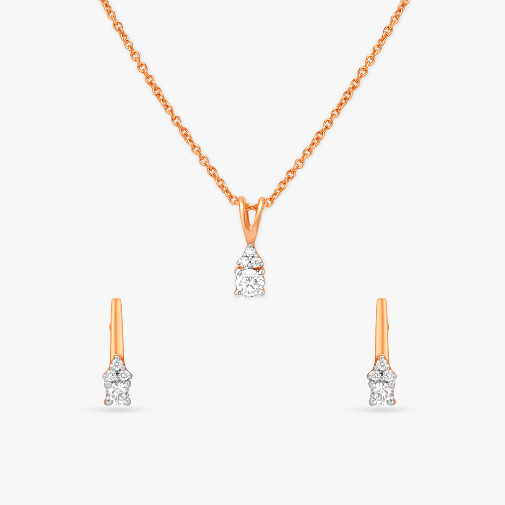 Chic Petite Diamond Pendant with Chain and Earrings Set,,hi-res image number null