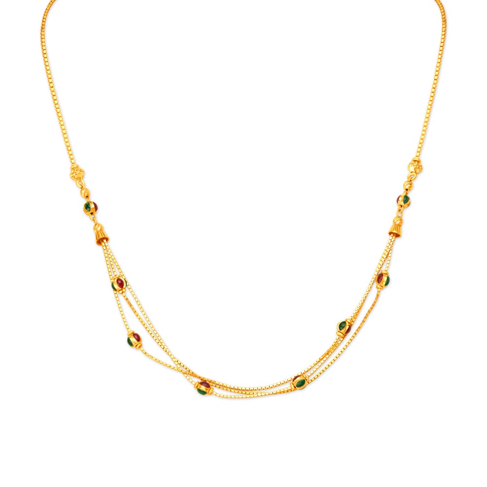

Stylish Two Row Bead Gold Chain