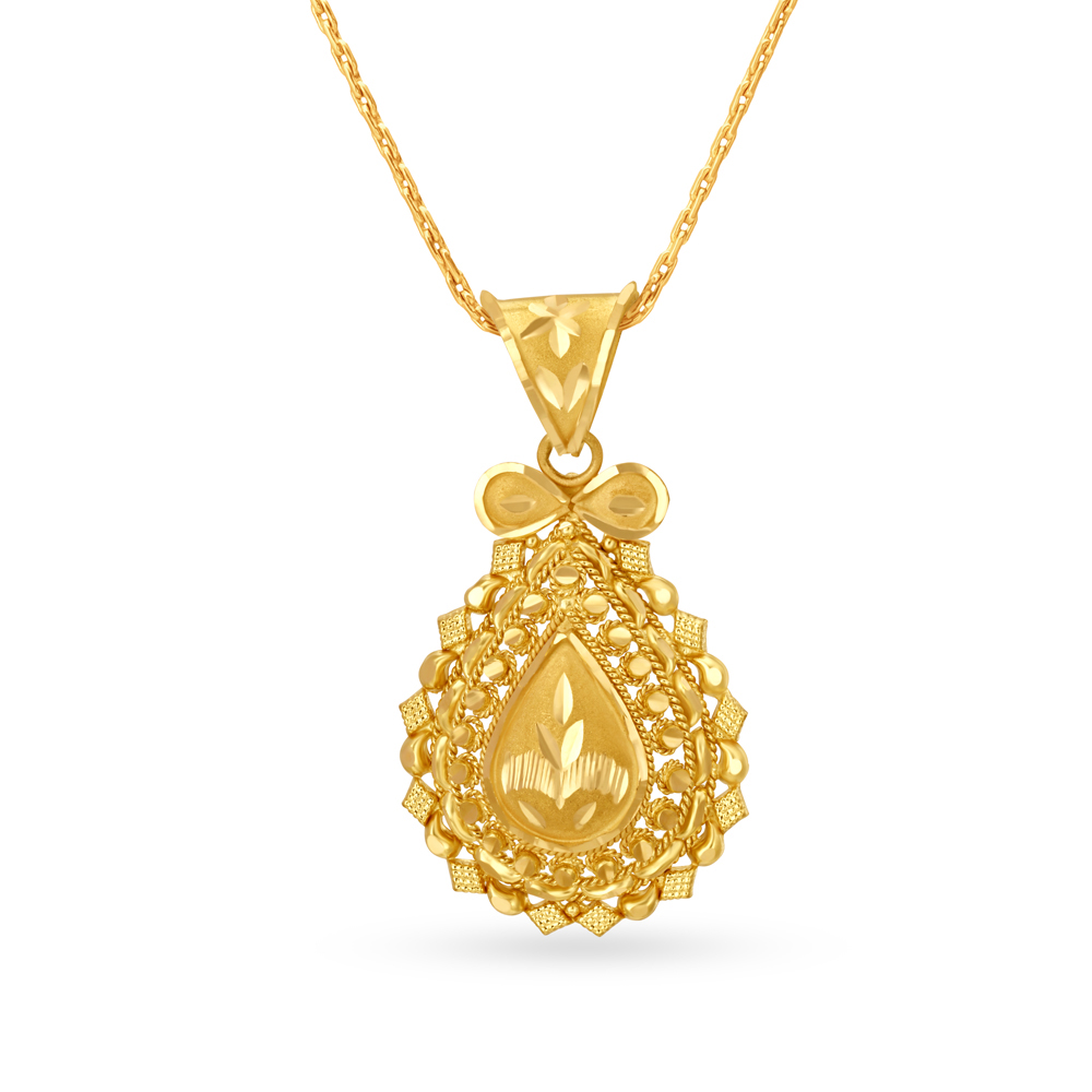 Striking Teardrop Shaped Gold Pendant