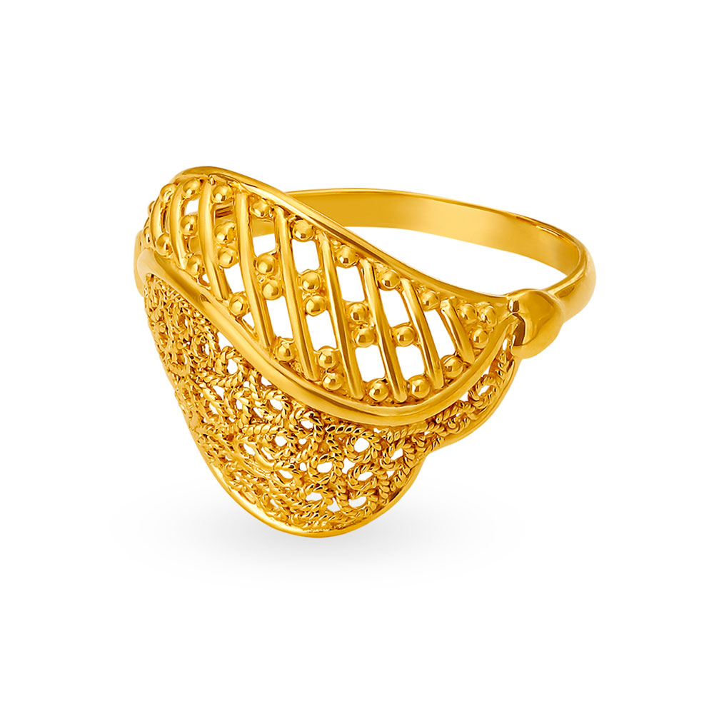 Intricate 22 Karat Yellow Gold Leaf Finger Ring,,hi-res image number null