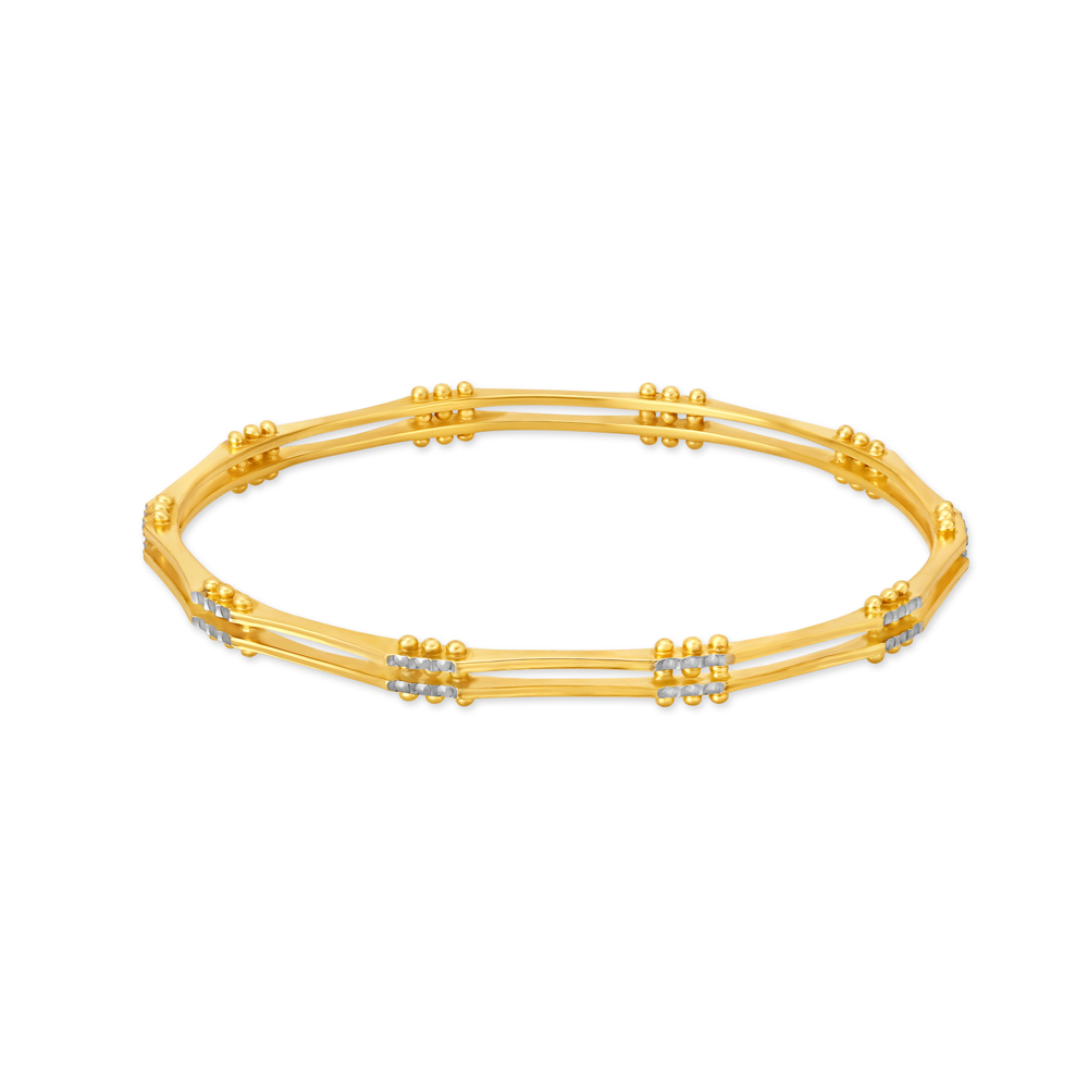 Distinctive Yellow Gold Beaded Ribbed Bangles,,hi-res image number null
