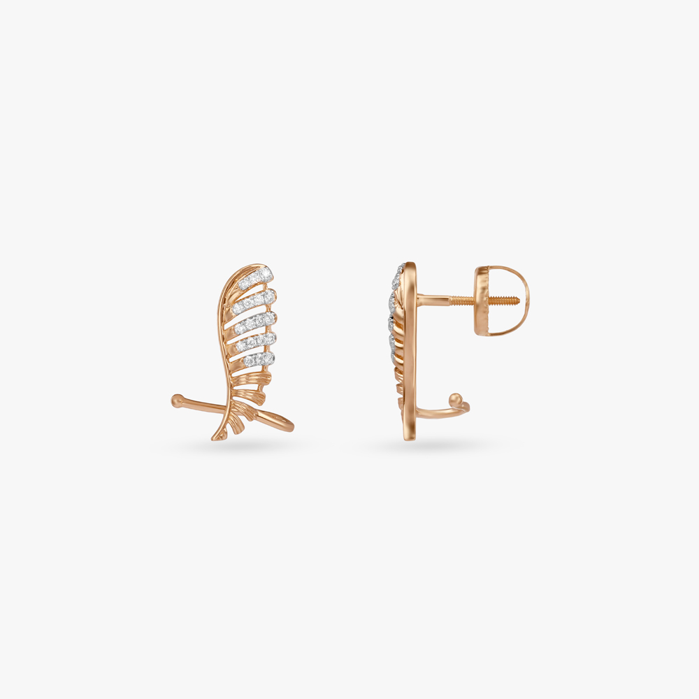 Ribbed Wing Diamond Stud Earrings,,hi-res image number null