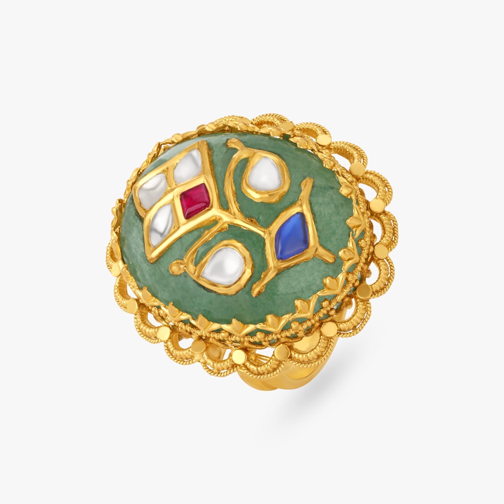 Mesmerizing Chandak and Kundan Inlay Work Finger Ring,,hi-res image number null