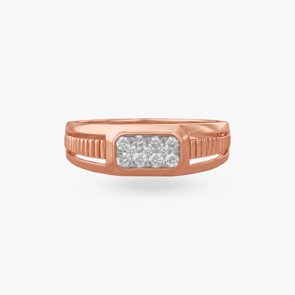 Rose Gold Diamond Ribbed Band Ring,,hi-res image number null