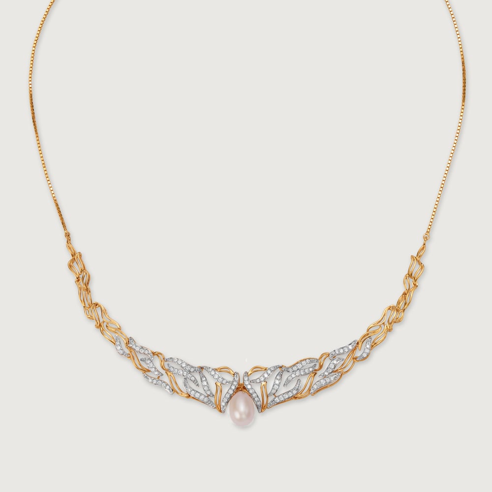 Meandering River 18KT Diamond & Pearl Necklace,,hi-res image number null