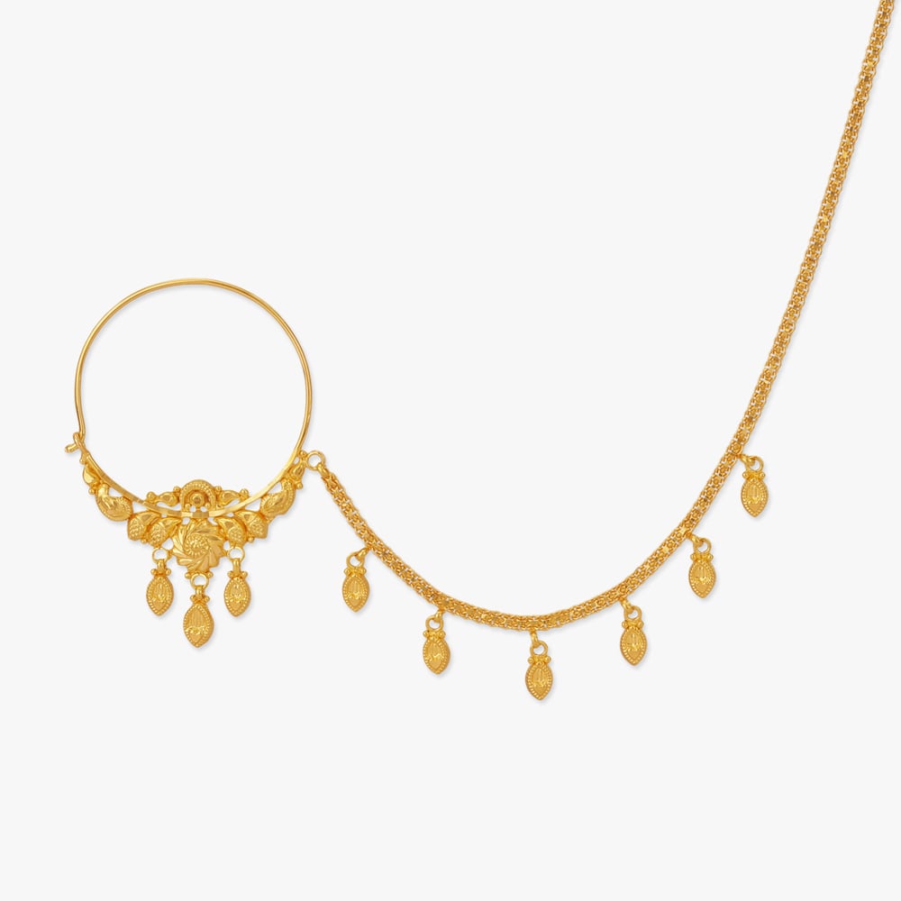 Floral Plume Gold Nose Pin,,hi-res image number null