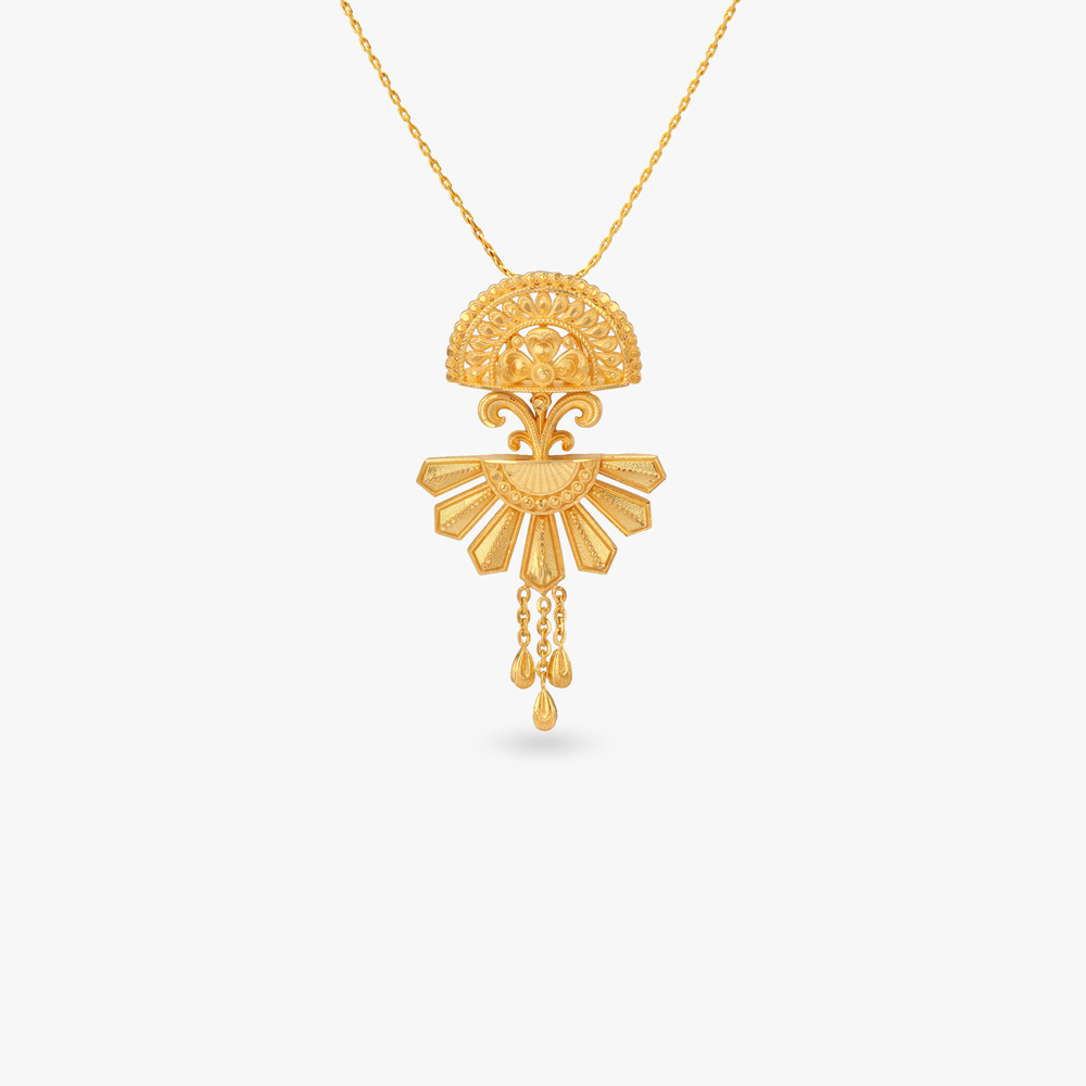 Sunlit Elegance Gold Pendant and Earrings Set,,hi-res image number null