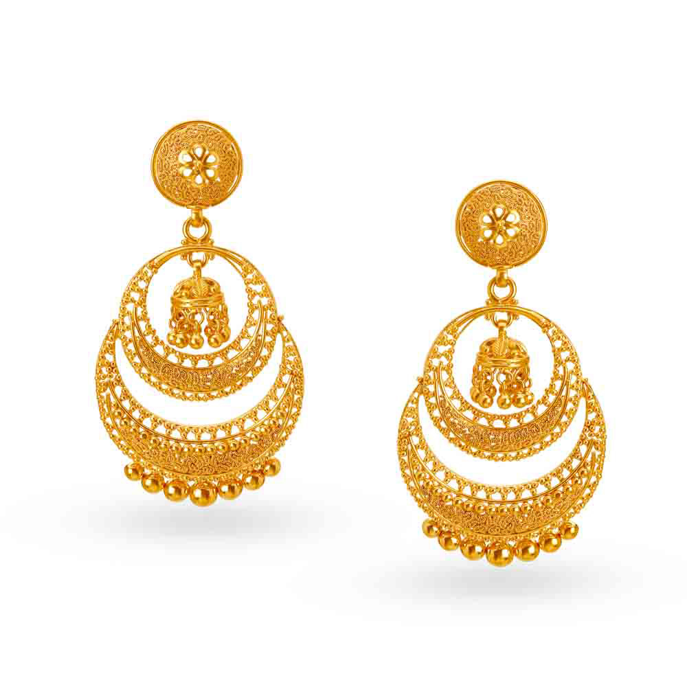 Traditional Rava Work Gold Drop Earrings