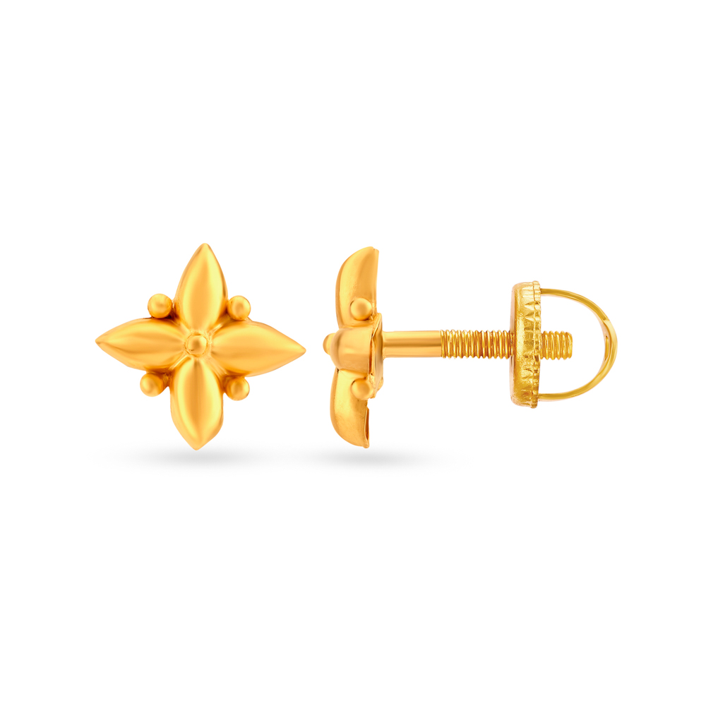 Quintessential 22 Karat Yellow Gold Floral Stud Earrings,,hi-res image number null