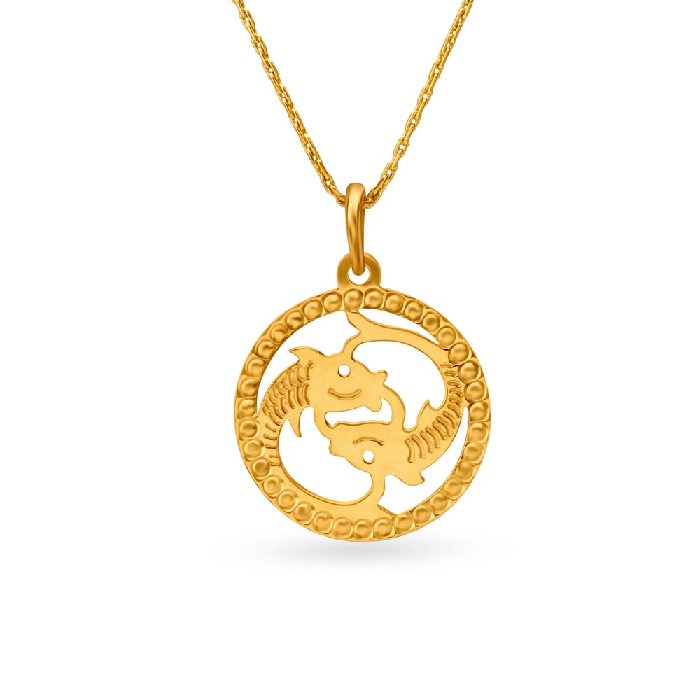 Pisces Zodiac Laser Cut High Polish Gold Pendant