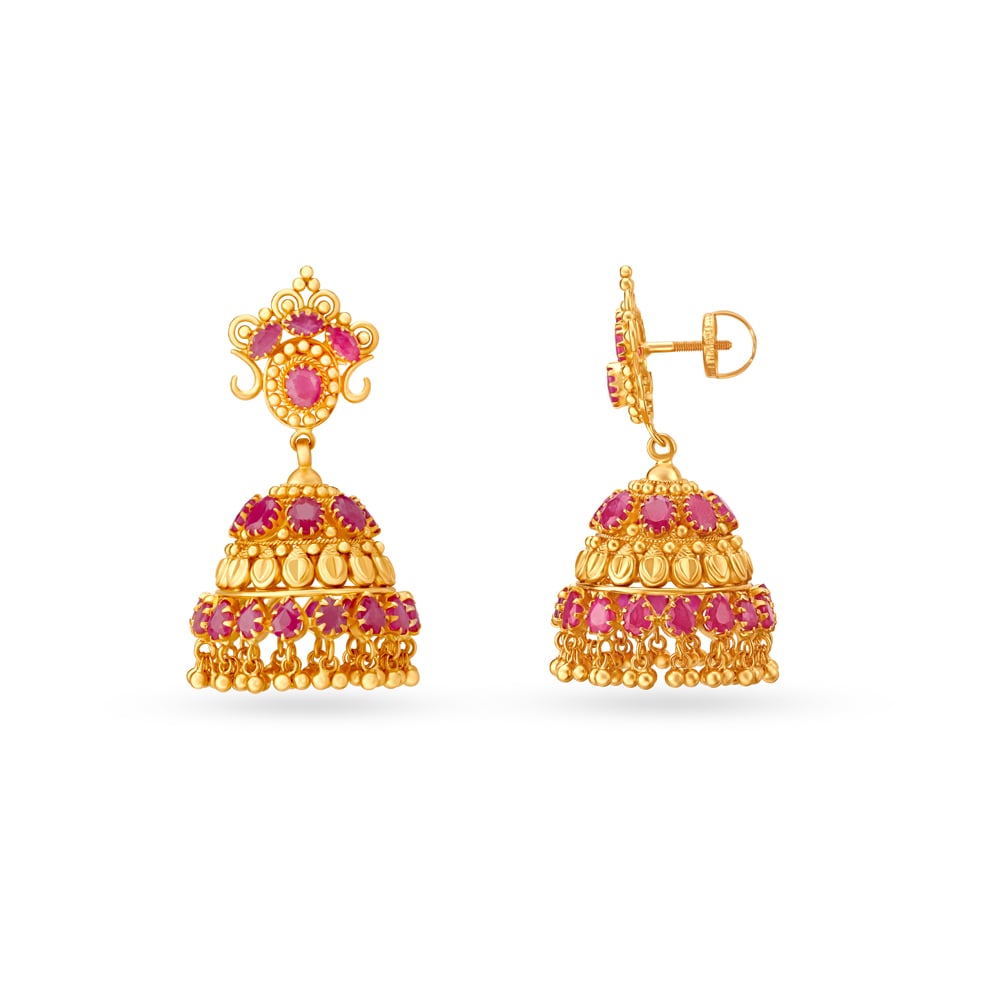 Magnificent Ruby Gold Jhumka Earrings,,hi-res image number null