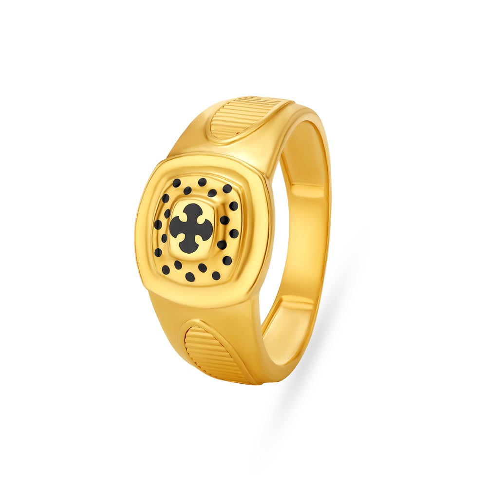 Cross and Dot Pattern Gold Finger Ring For Men