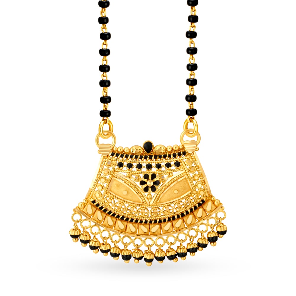 Enchanting 22 Karat Yellow Gold And Black Beads Pendant